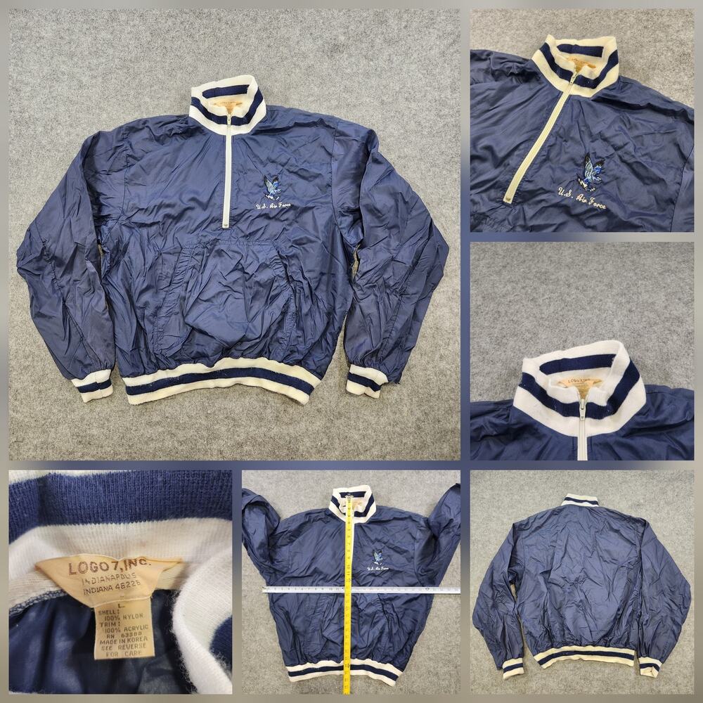 Vintage Logo 7 U.S. Air Force‎ Jacket Mens Large Nylon Pullover Striped 80s 90s